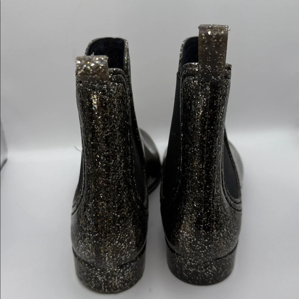 Report Glittery Multi Colored, Gold Fleck, Black Chelsea Rain Boots Size 37|6.5
